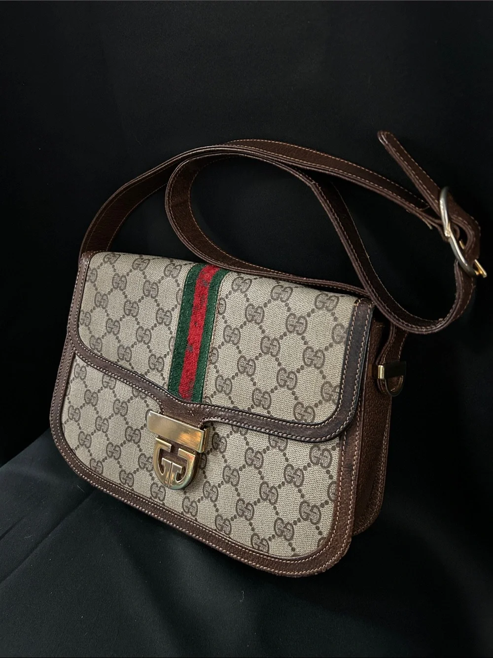 VTG Gucci Ophidia Coated Canvas Shoulder bag w/ Brown Trim Red/Green Sherry Line - Picture 4 of 17